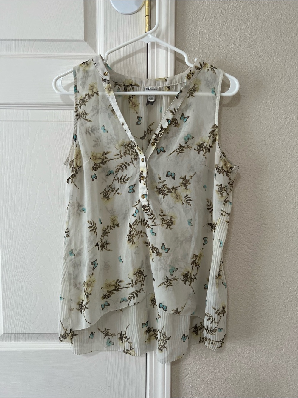 Dynamite Y2K Sheer Floral Butterfly Sleeveless Blouse Size Small
